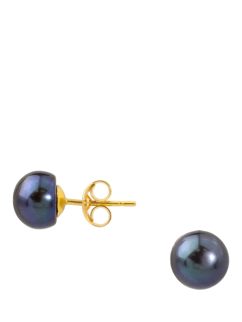 E.W Adams 9ct Yellow Gold Freshwater Pearl Stud Earrings, Black