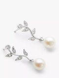Lido silver leaf drop earrings with freshwater pearls (British brand)