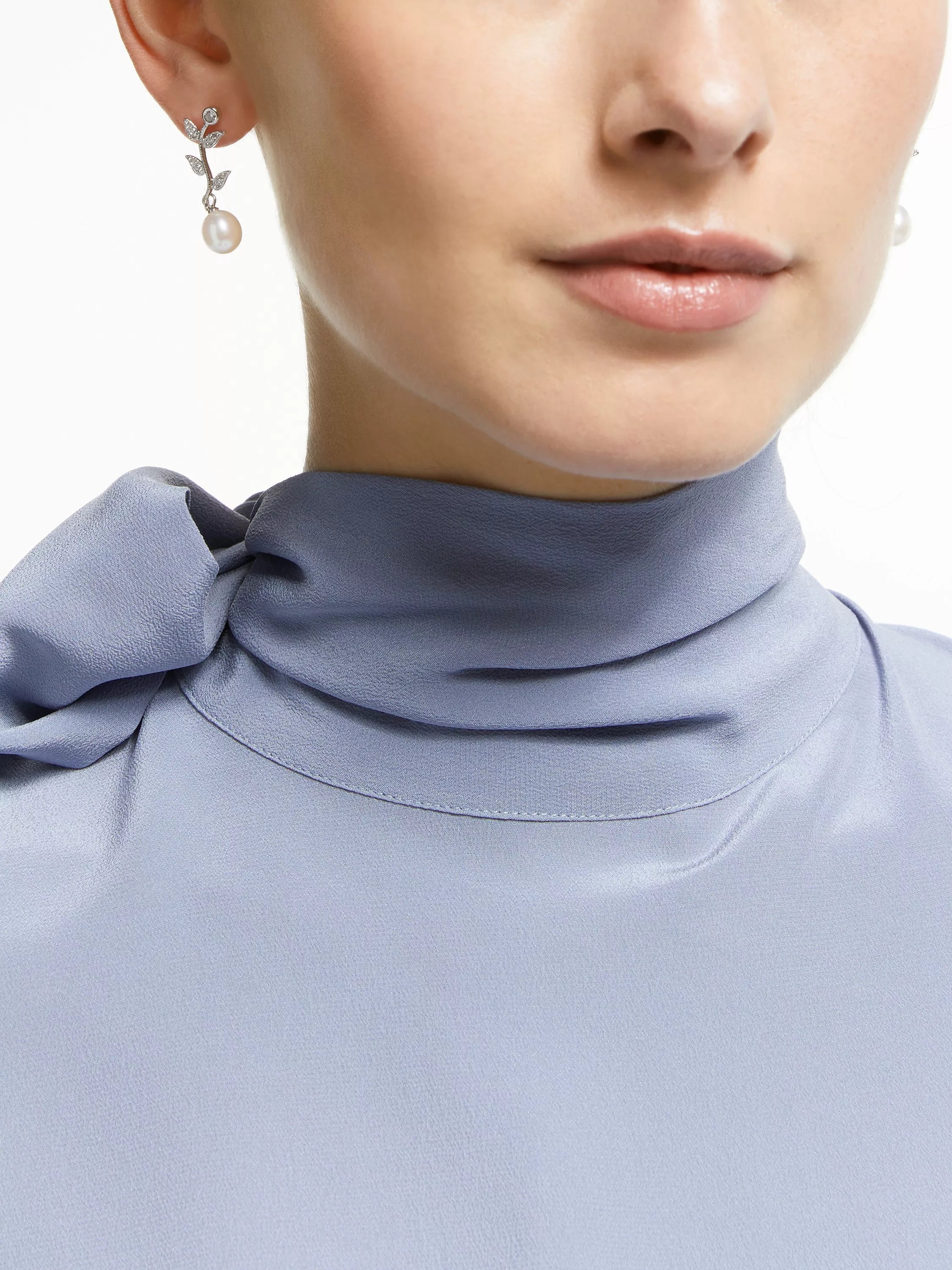Lido silver leaf drop earrings with freshwater pearls (British brand)