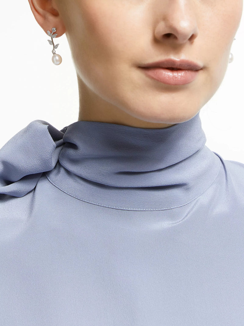 Lido silver leaf drop earrings with freshwater pearls (British brand)