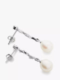 Lido silver leaf drop earrings with freshwater pearls (British brand)
