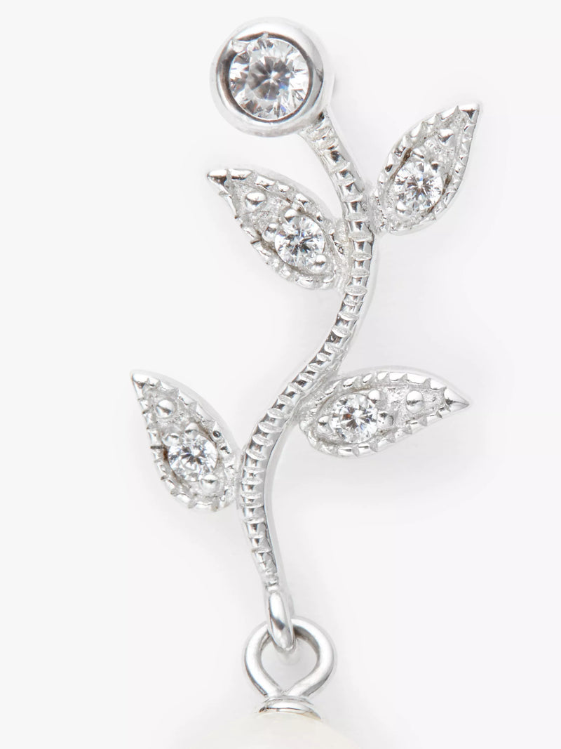 Lido silver leaf drop earrings with freshwater pearls (British brand)
