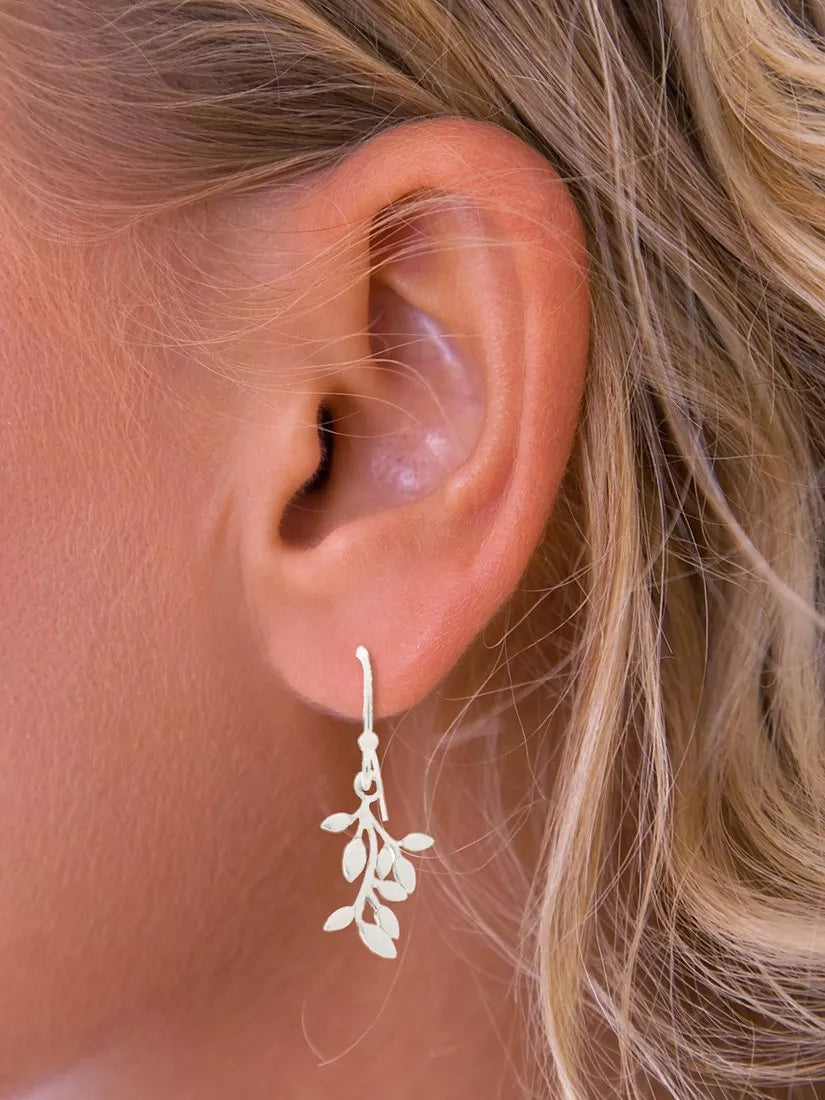 Nina B leaves drop earrings sterling silver 2.5cm, imported from the UK