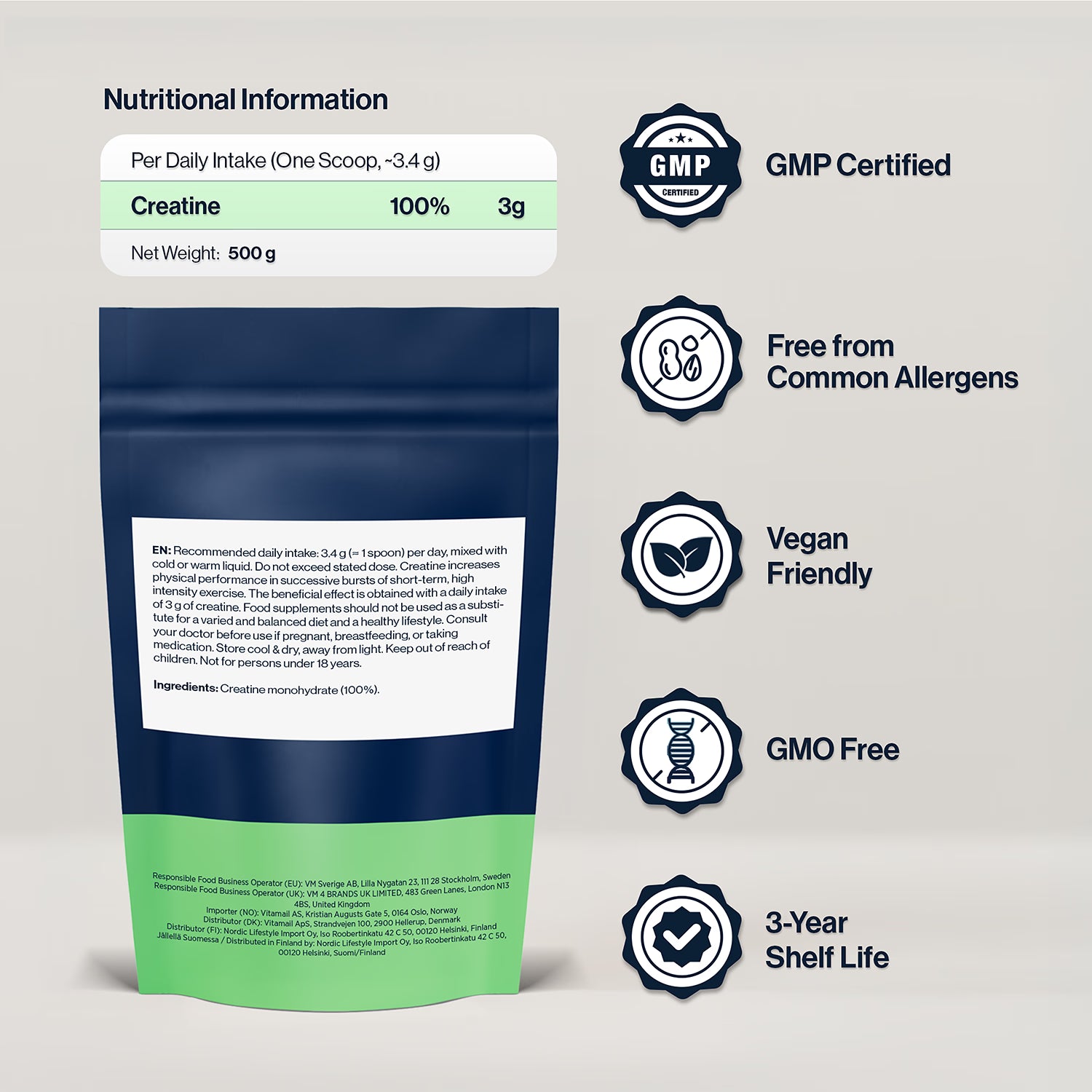 4Him & Her creatine monohydrate micronized powder 500g, UK version