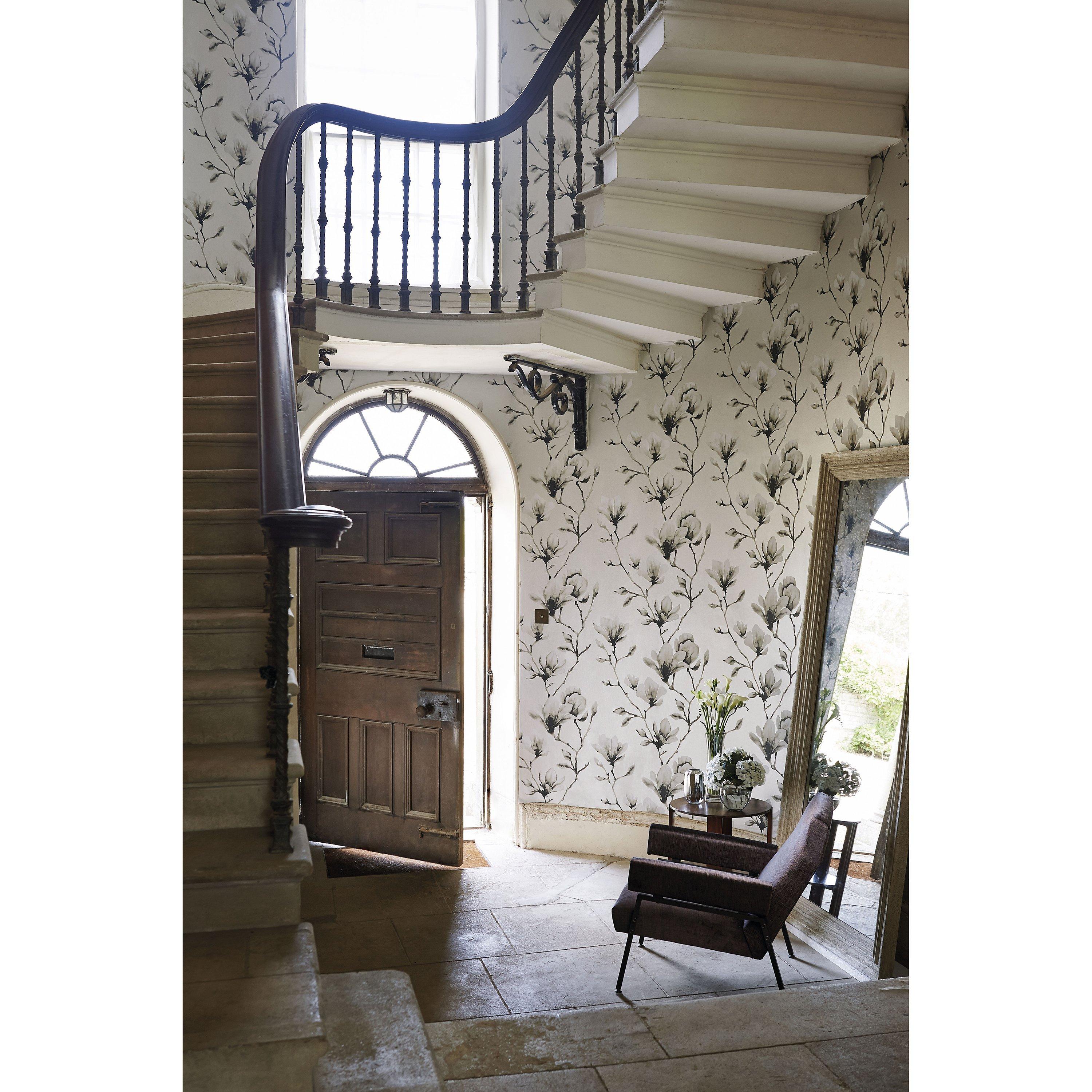 Harlequin lotus floral wallpaper engraved on metallic ground, UK version