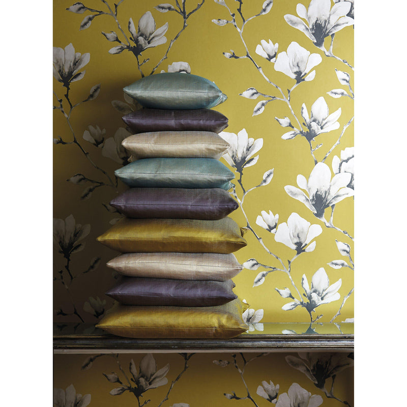 Harlequin lotus floral wallpaper engraved on metallic ground, UK version