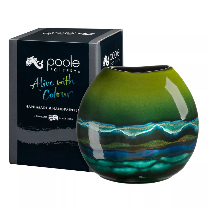 Poole Pottery Purse Vase Green 20cm, imported from the UK