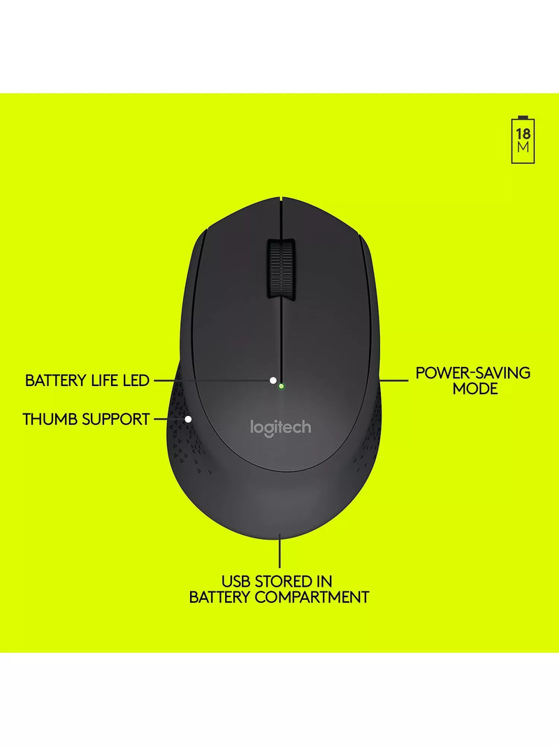 Logitech wireless computer mouse in black, UK version