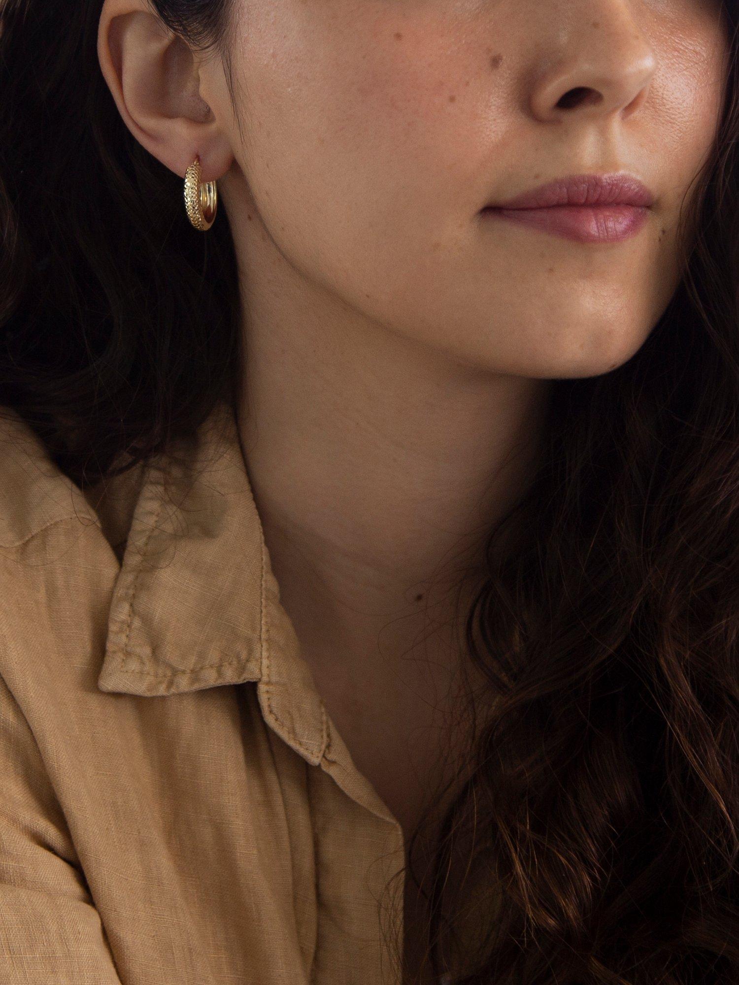 IBB 9ct yellow gold diamond cut creole earrings (British brand)