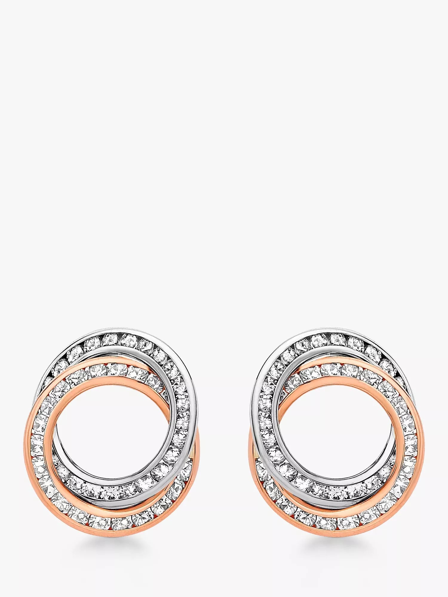 IBB 9ct two-tone gold cubic zirconia linked ring stud earrings, imported from the UK