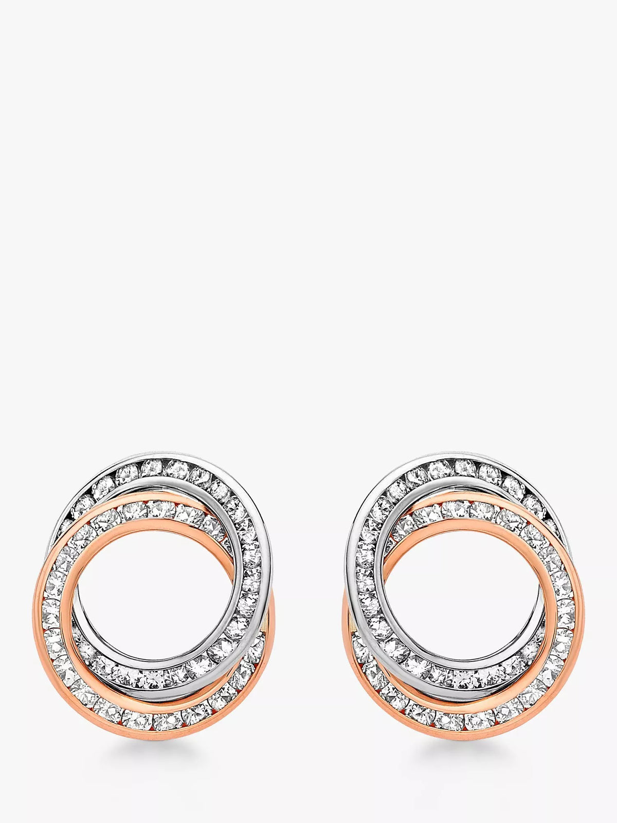 IBB 9ct two-tone gold cubic zirconia linked ring stud earrings, imported from the UK
