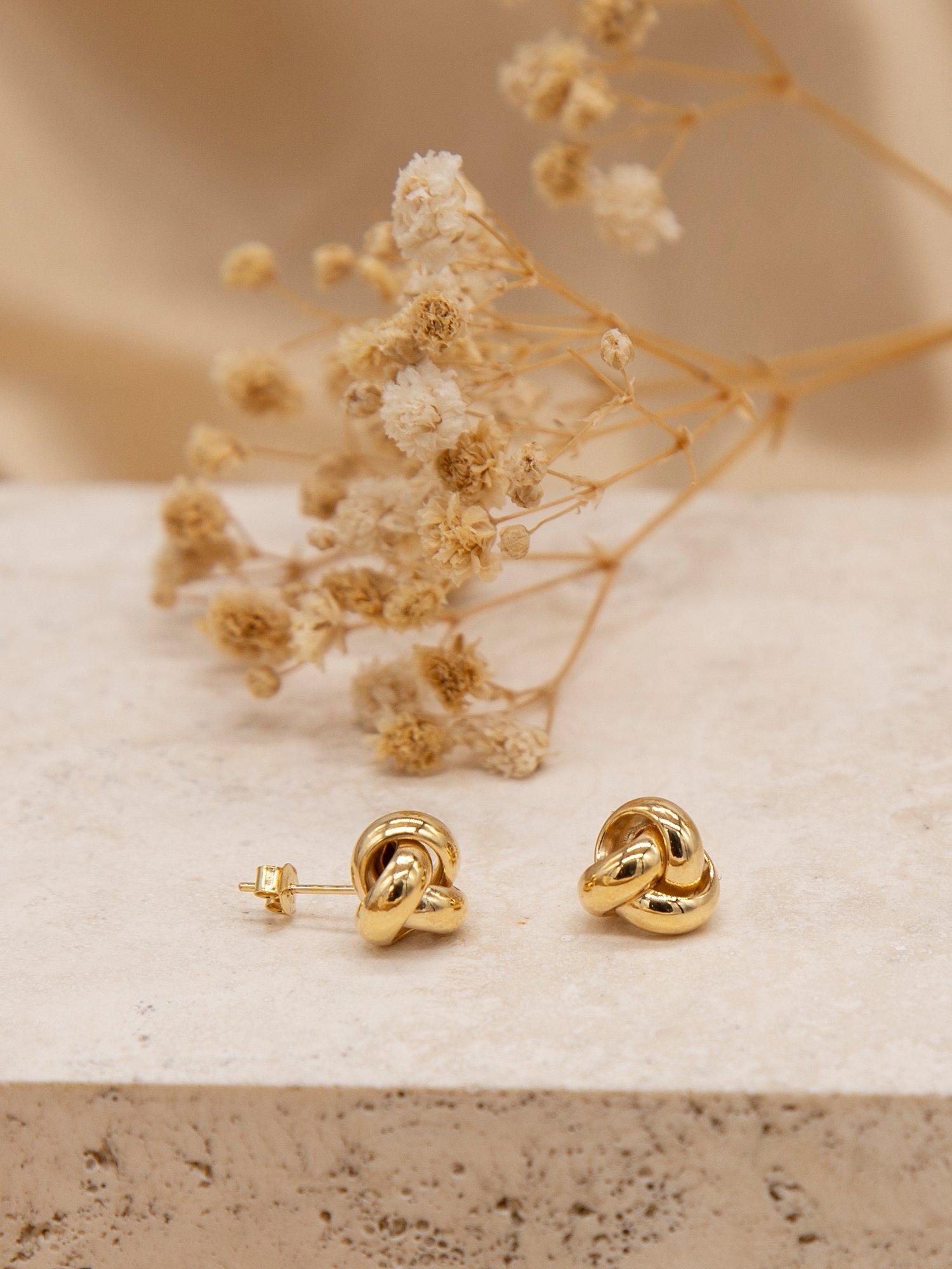 IBB 9ct gold knot stud earrings 8mm, UK version