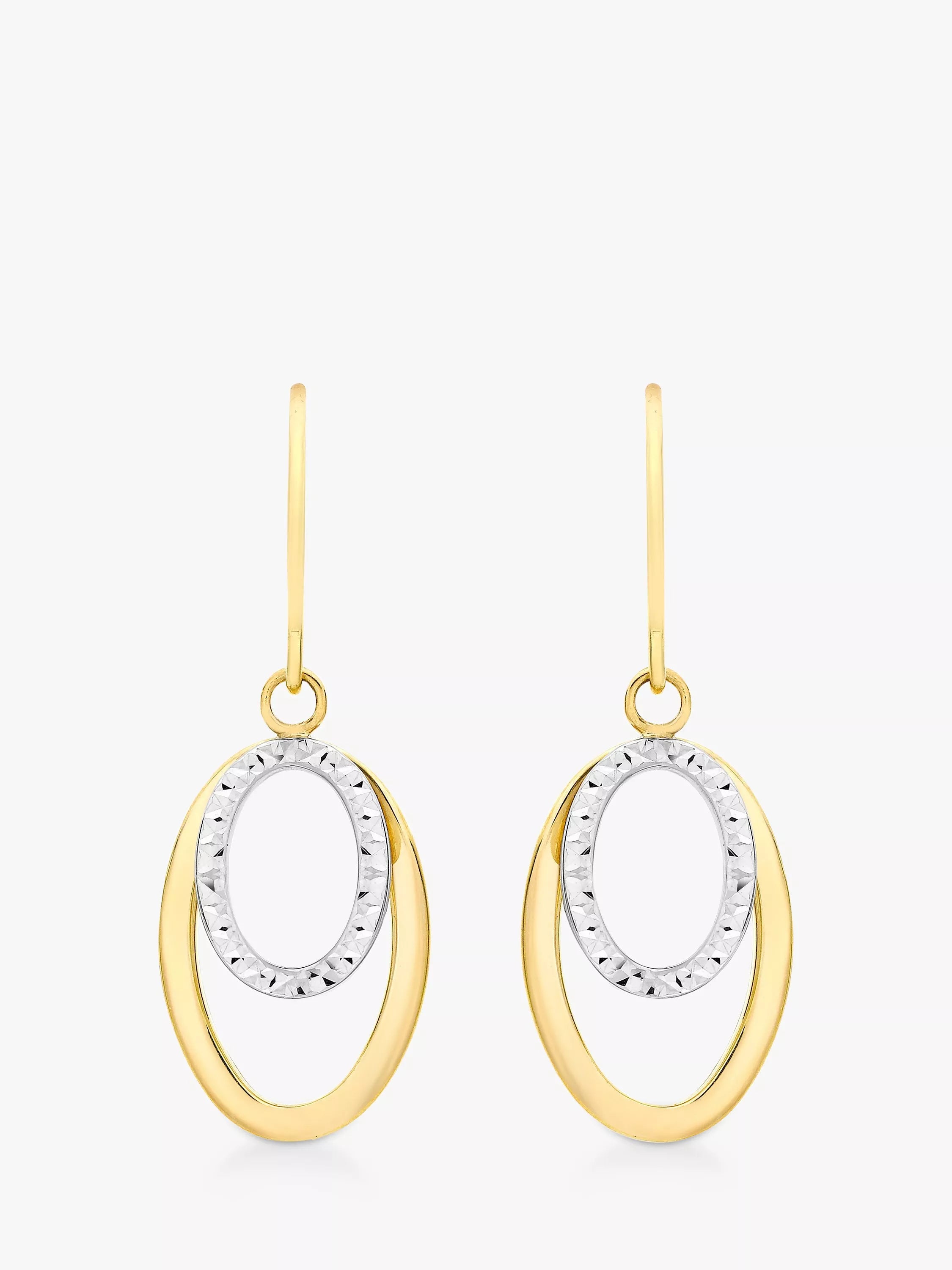 IBB 9ct two-tone double oval drop earrings - UK version