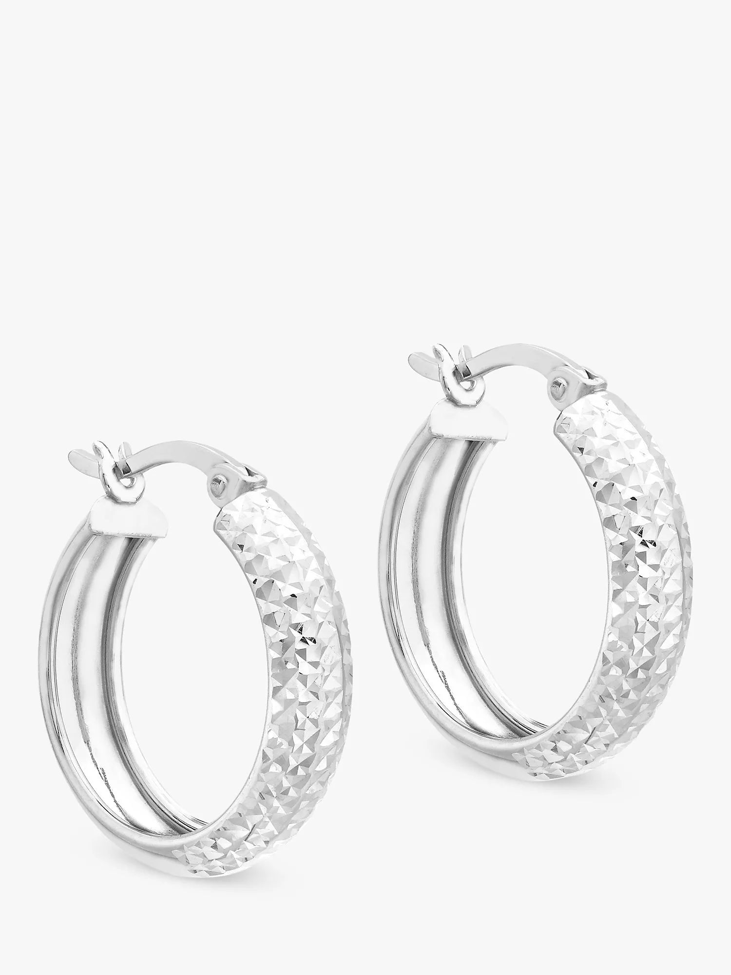 IBB 9ct white gold diamond cut creole earrings, UK version