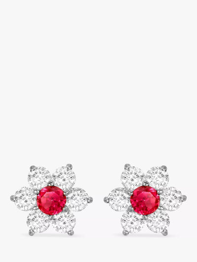 John Lewis IBB 9ct White Gold Flower Cluster Stud Earrings 10mm- Buy online at McGrocer