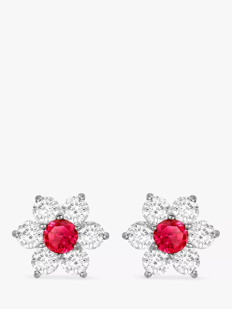 IBB 9ct white gold flower cluster stud earrings 10mm, imported from the UK