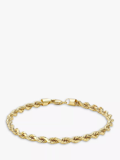 John Lewis IBB 9ct Yellow Gold Hollow Diamond-Cut Rope Bracelet, 19cm- Buy online at McGrocer