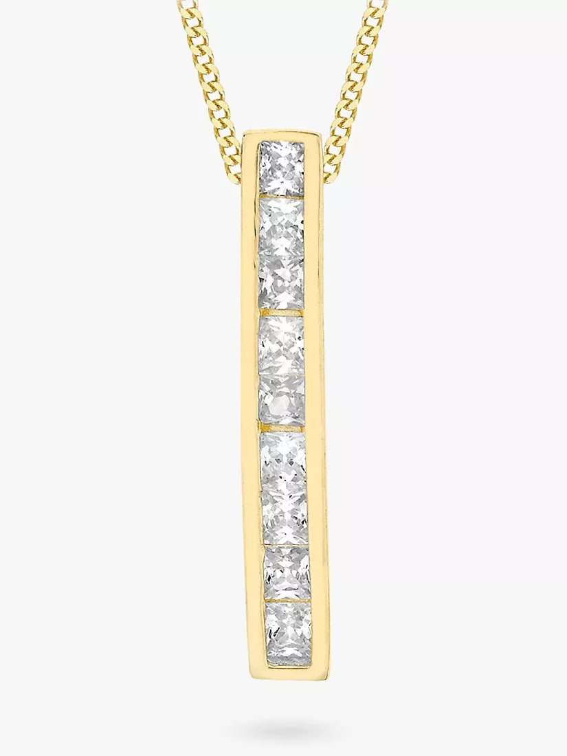 IBB 9ct gold cubic zirconia bar drop pendant with chain (British brand)