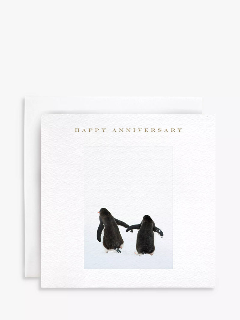 Susan O'Hanlon penguin holding hands anniversary card - British product