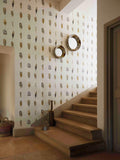 Harlequin Limosa wallpaper in indigo, mustard, and stone, UK version