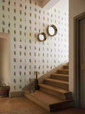 Harlequin Limosa wallpaper in indigo, mustard, and stone, UK version