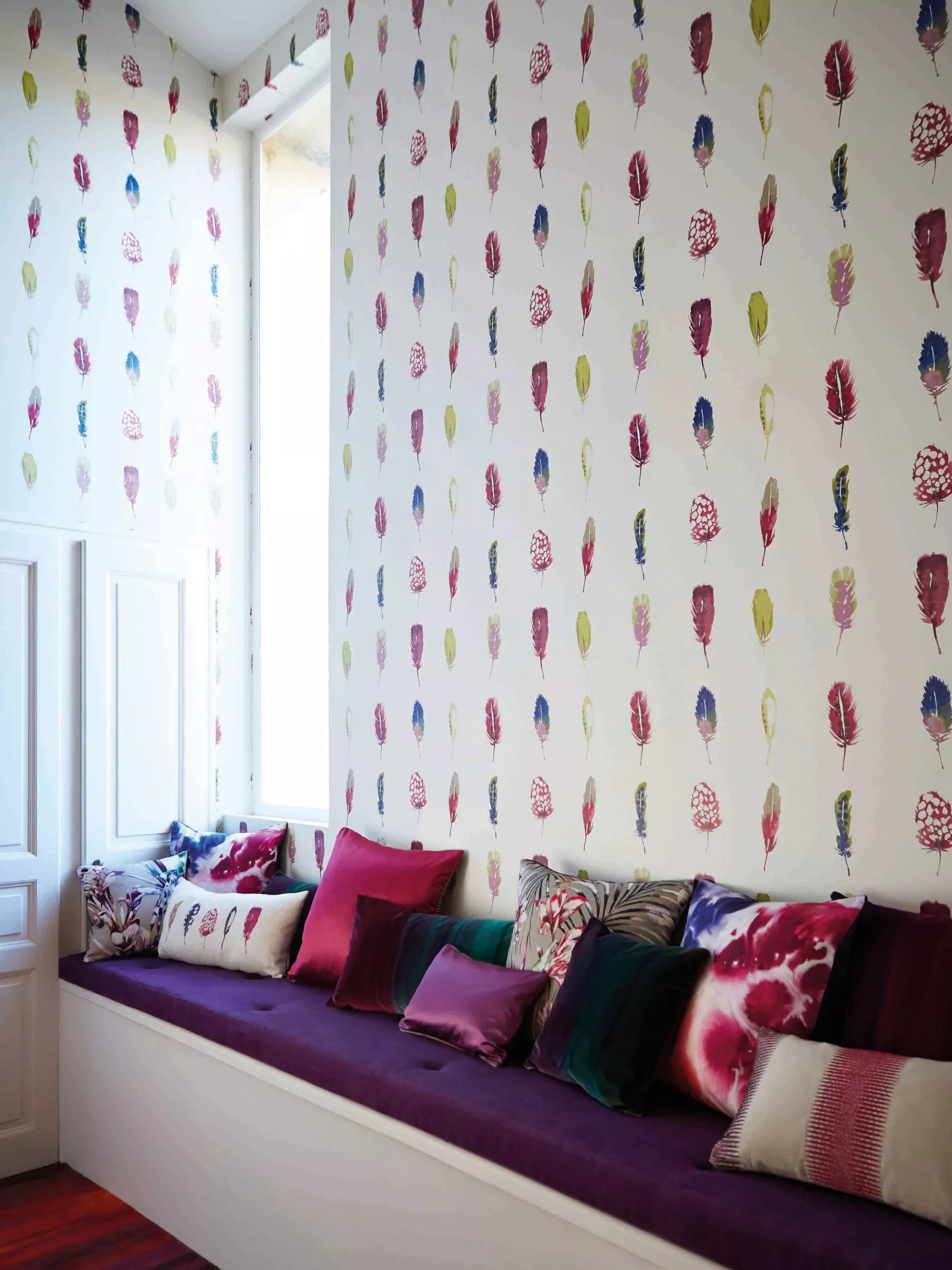 Harlequin Limosa wallpaper in indigo, mustard, and stone, UK version