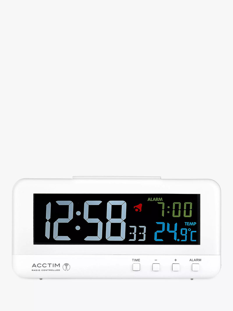 Acctim radio controlled LCD alarm clock white - British product