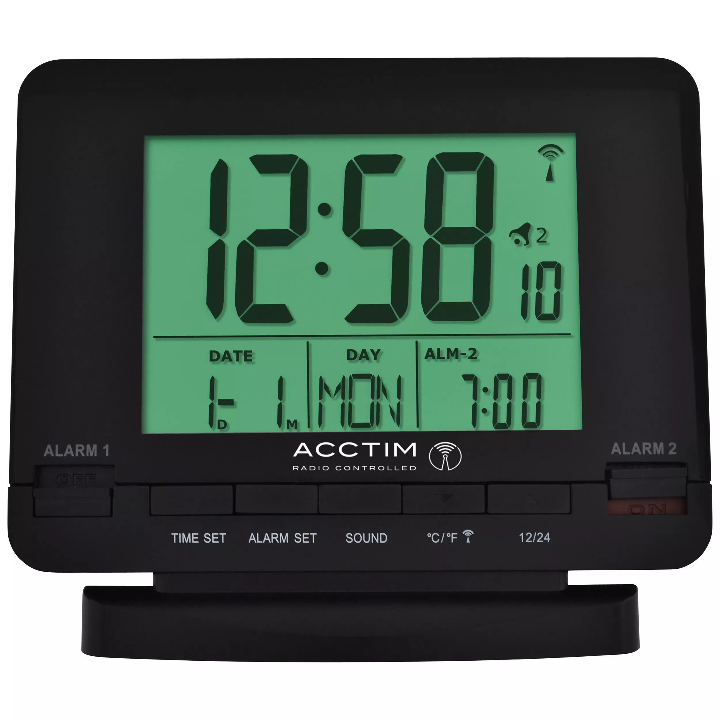 Acctim radio controlled dual alarm clock black - British product
