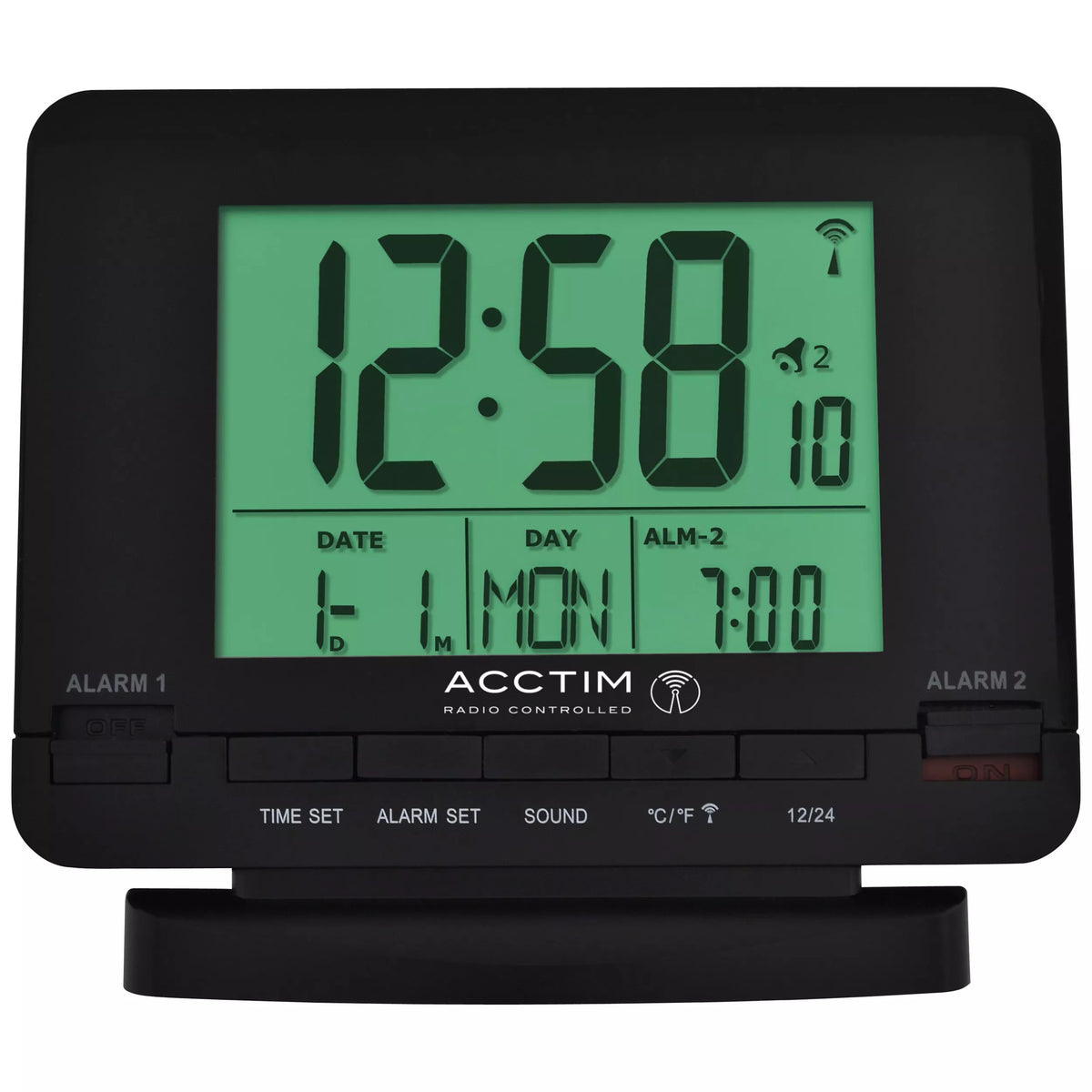 Acctim radio controlled dual alarm clock black - British product
