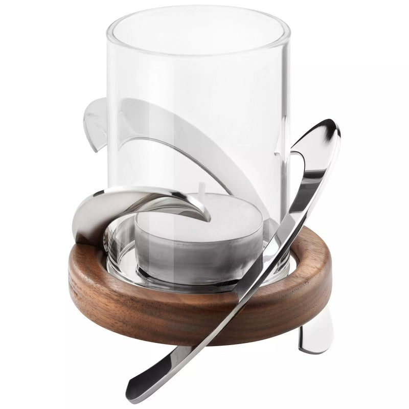 Robert Welch Helix tea light holder stainless steel walnut, UK version