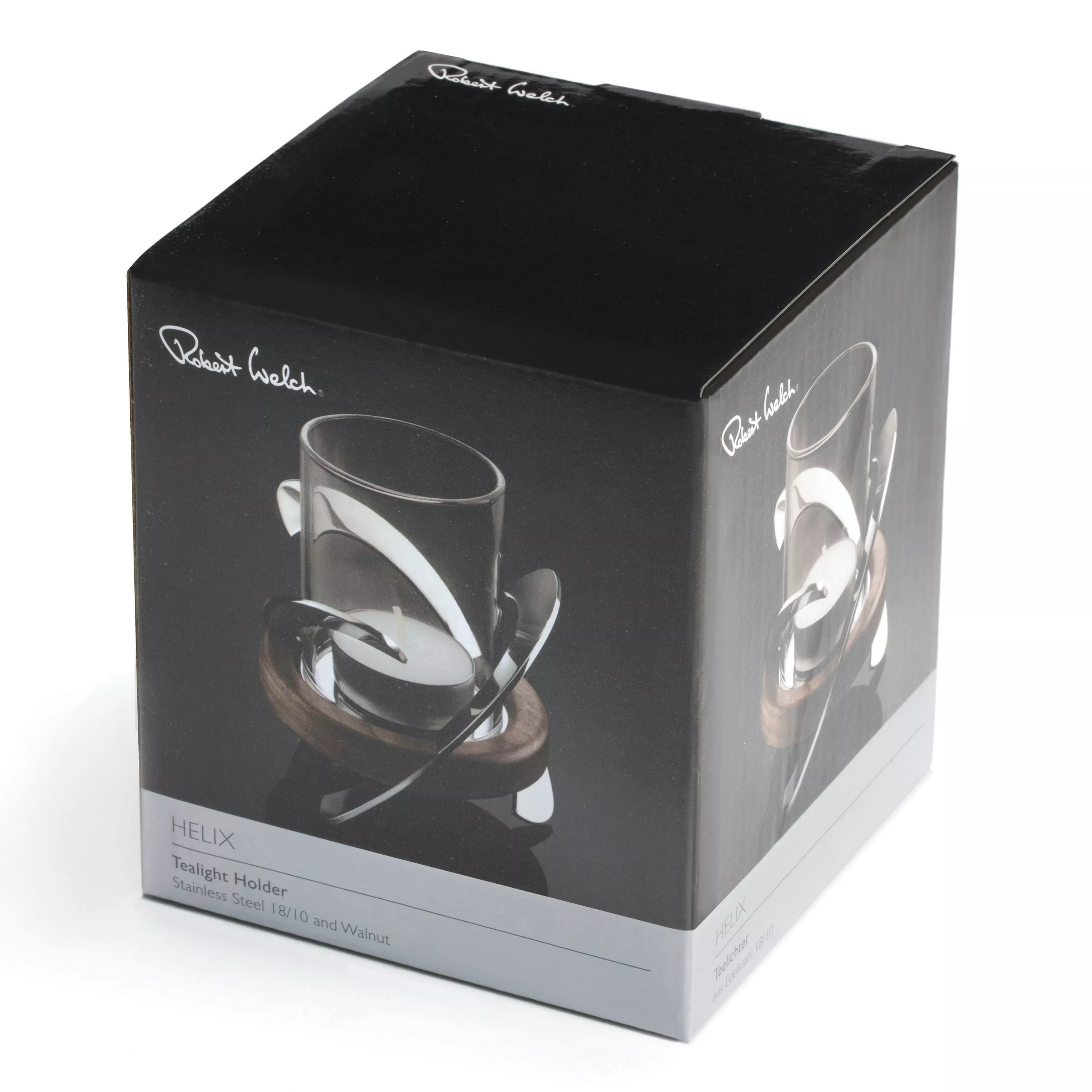 Robert Welch Helix tea light holder stainless steel walnut, UK version