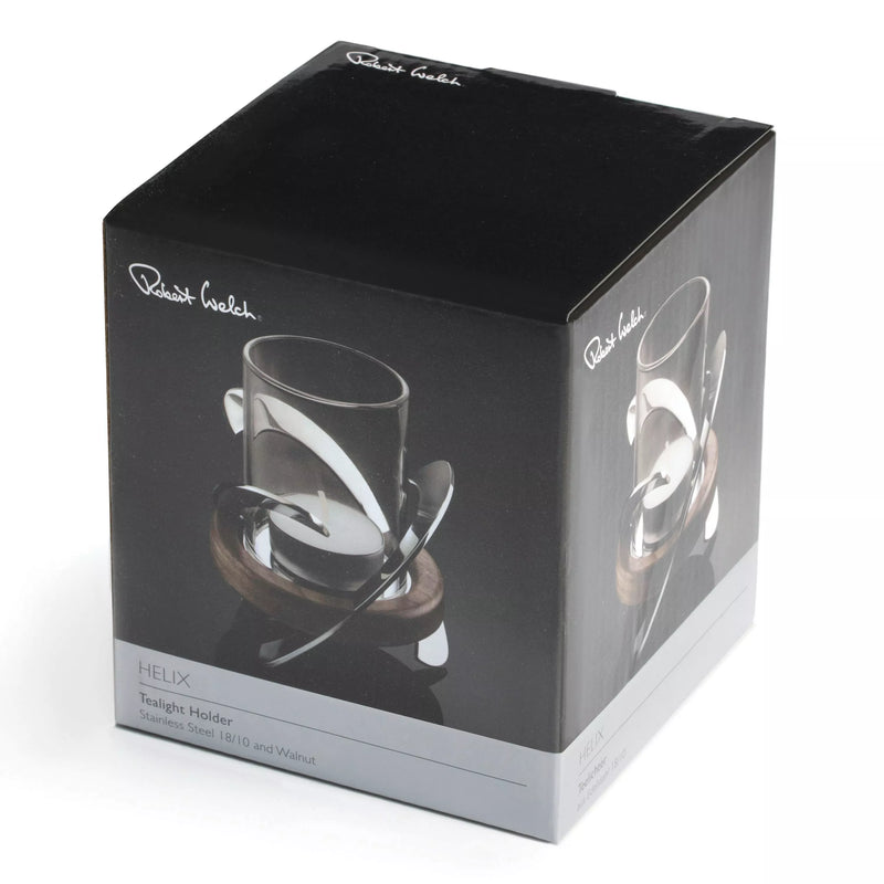 Robert Welch Helix tea light holder stainless steel walnut, UK version