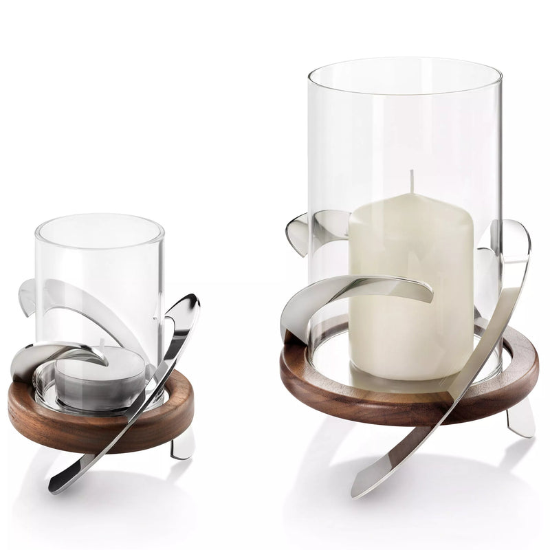 Robert Welch Helix tea light holder stainless steel walnut, UK version