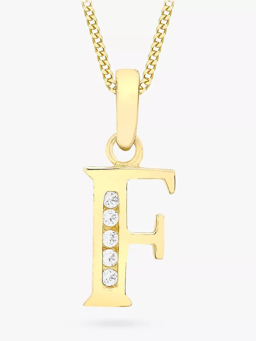 IBB 9ct Gold Cubic Zirconia Initial Pendant Necklace, F