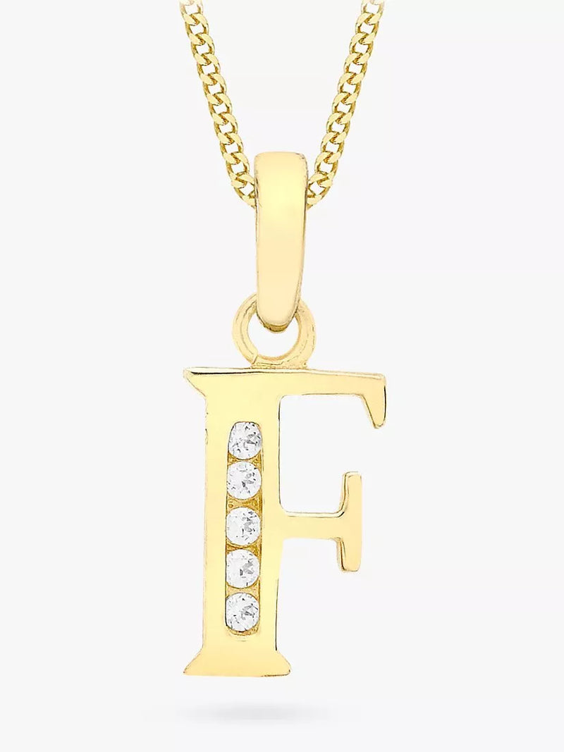 IBB 9ct Gold Cubic Zirconia Initial Pendant Necklace, F