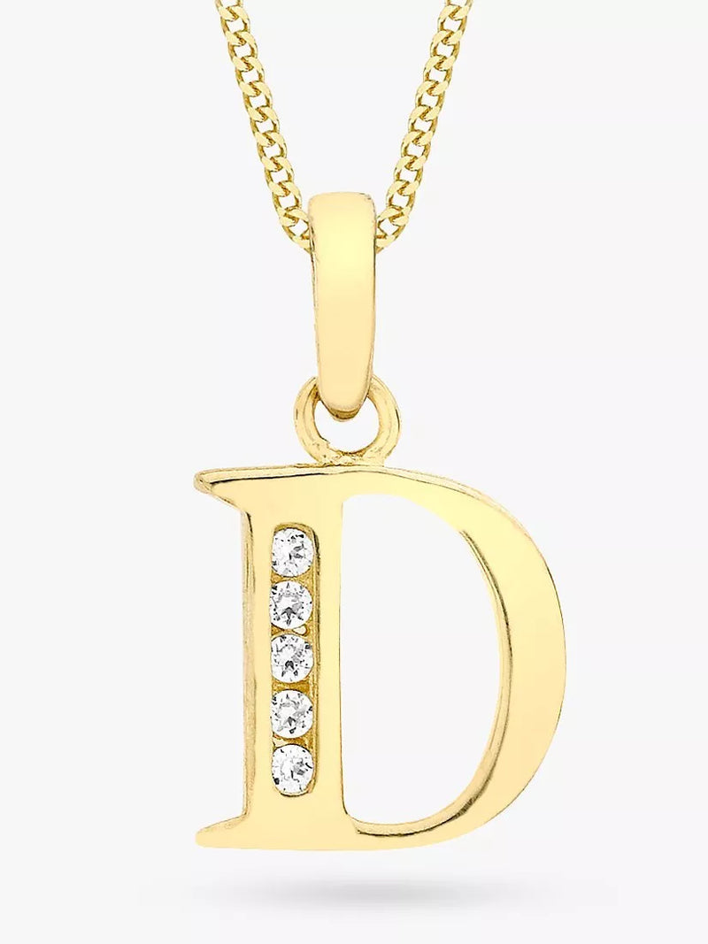 IBB 9ct Gold Cubic Zirconia Initial Pendant Necklace, D