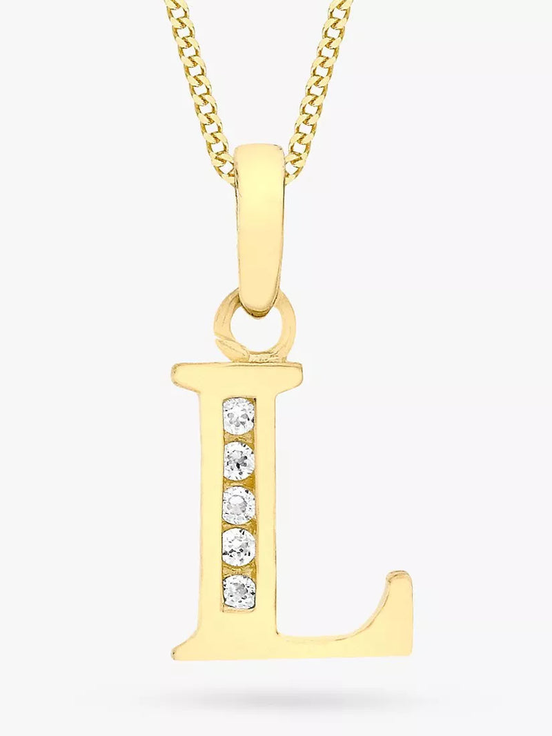 IBB 9ct Gold Cubic Zirconia Initial Pendant Necklace, L