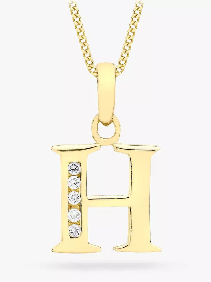 IBB 9ct Gold Cubic Zirconia Initial Pendant Necklace