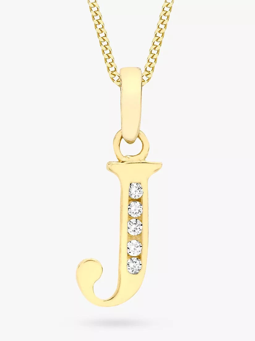 IBB 9ct Gold Cubic Zirconia Initial Pendant Necklace, J