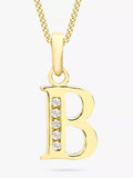 IBB 9ct Gold Cubic Zirconia Initial Pendant Necklace, B