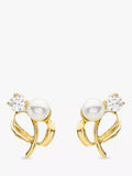 IBB 9ct gold stud earrings faux pearl cubic zirconia, UK version