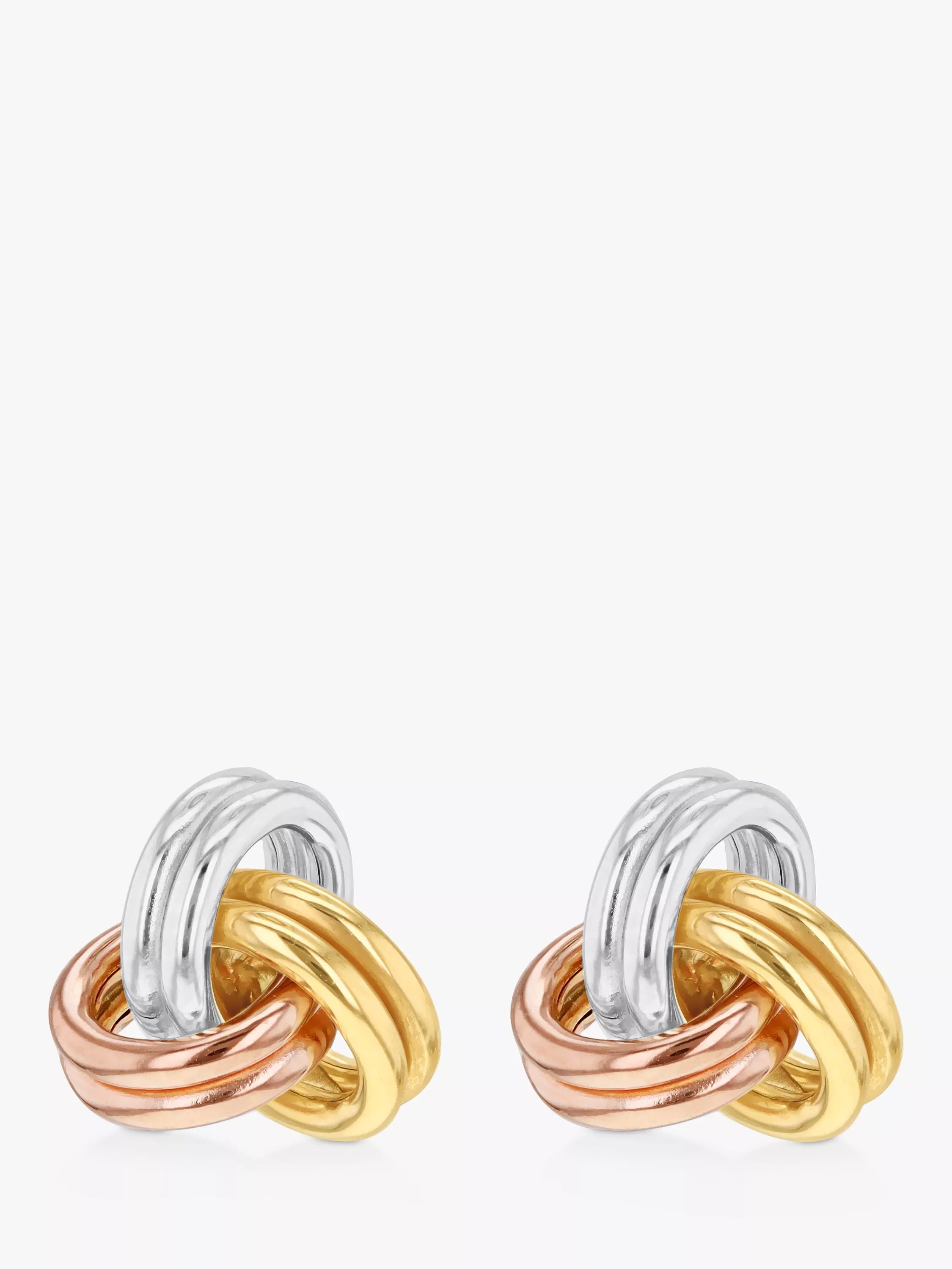 IBB knot stud earrings 9ct three-colour gold 0.7cm (British brand)