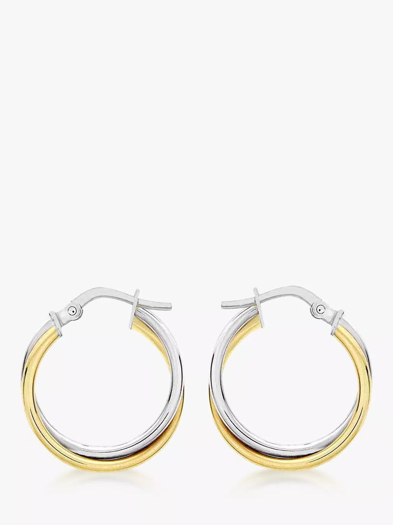 IBB 18ct gold and white gold creole earrings 1.8cm (British brand)