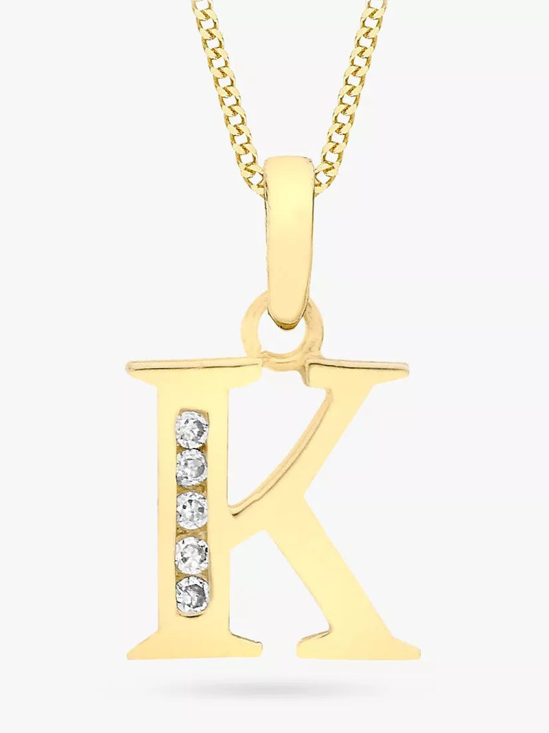 IBB 9ct Gold Cubic Zirconia Initial Pendant Necklace, K