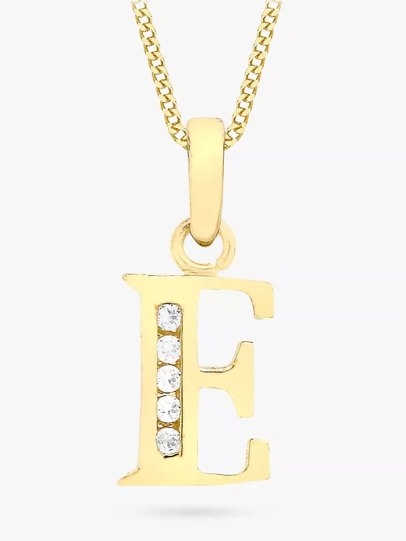 IBB 9ct Gold Cubic Zirconia Initial Pendant Necklace, E