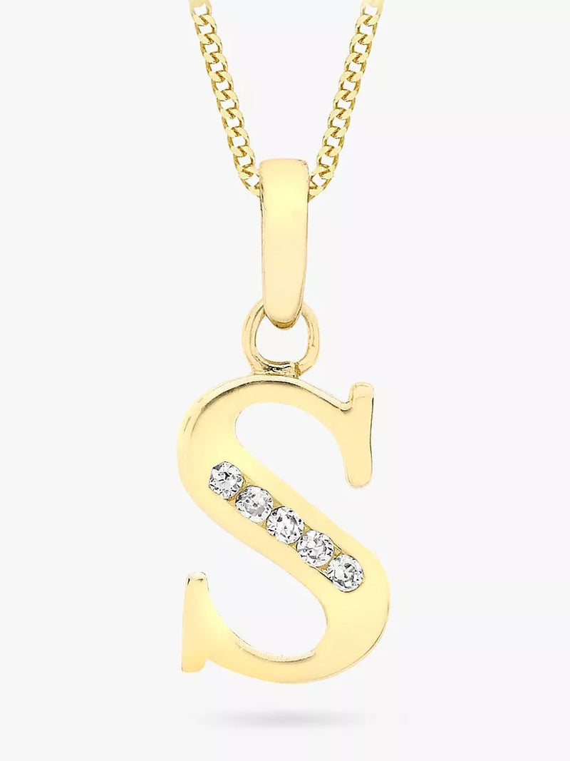 IBB 9ct Gold Cubic Zirconia Initial Pendant Necklace