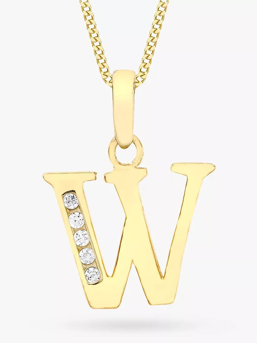 IBB 9ct Gold Cubic Zirconia Initial Pendant Necklace
