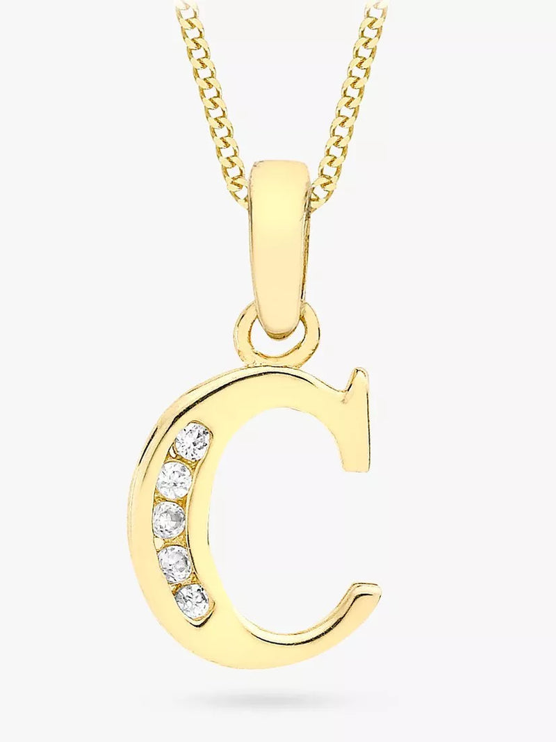IBB 9ct Gold Cubic Zirconia Initial Pendant Necklace, C