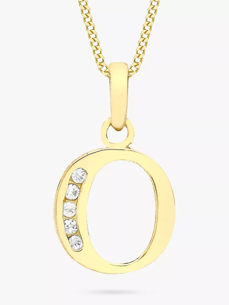 IBB 9ct Gold Cubic Zirconia Initial Pendant Necklace, O