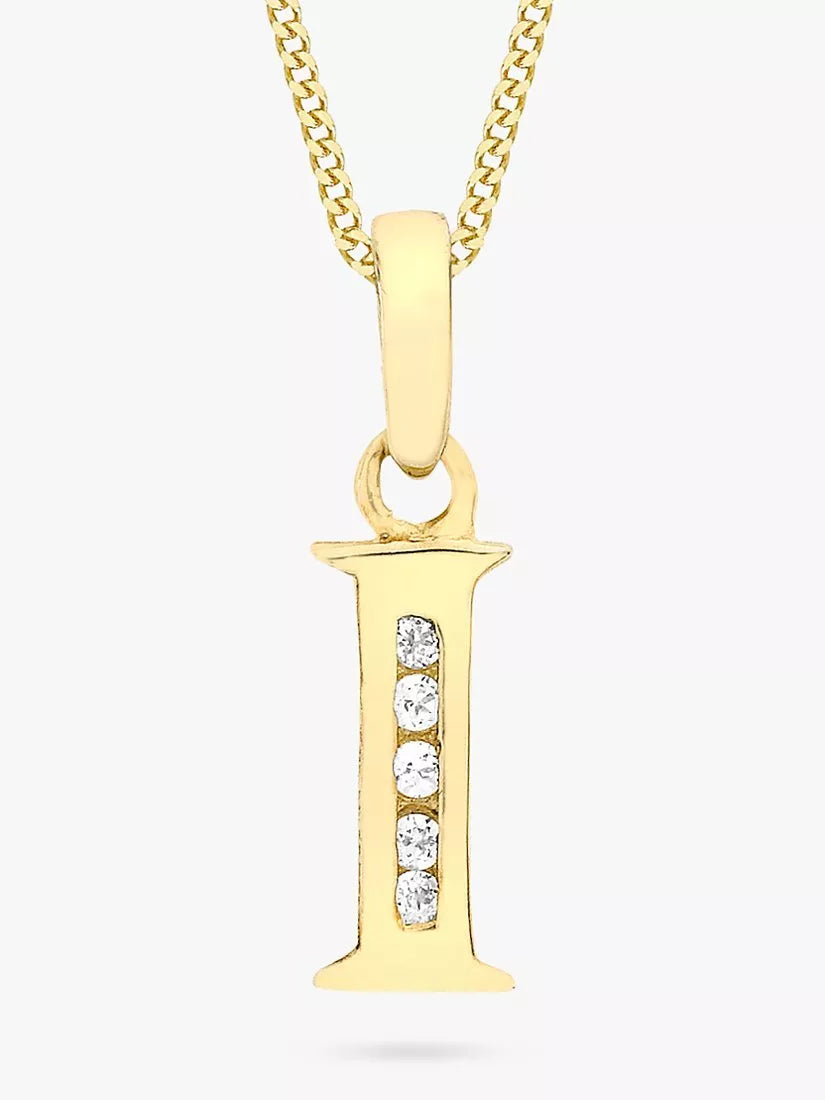 IBB 9ct Gold Cubic Zirconia Initial Pendant Necklace, I